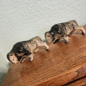 Relco Japan Salt Pepper Shakers Buffalo Bison Vintage 1963 Ceramic Pair